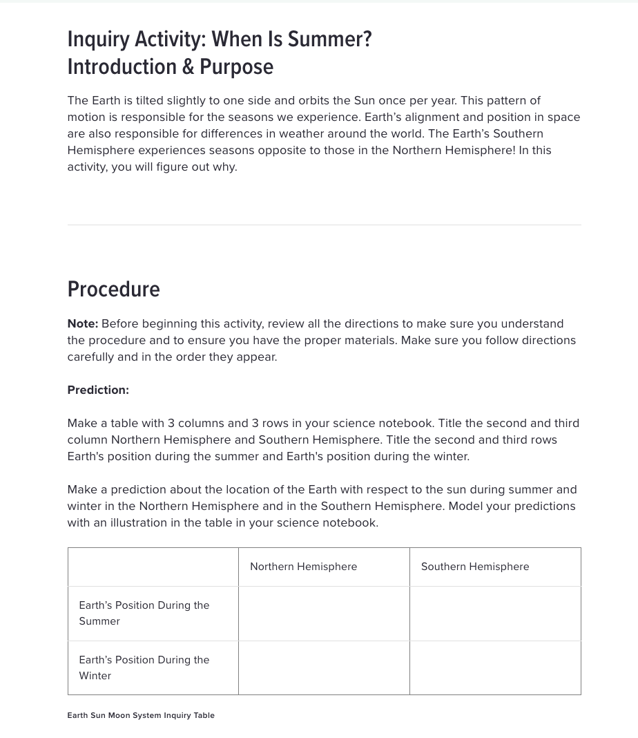 The Earth-Sun-Moon System Inquiry Activity