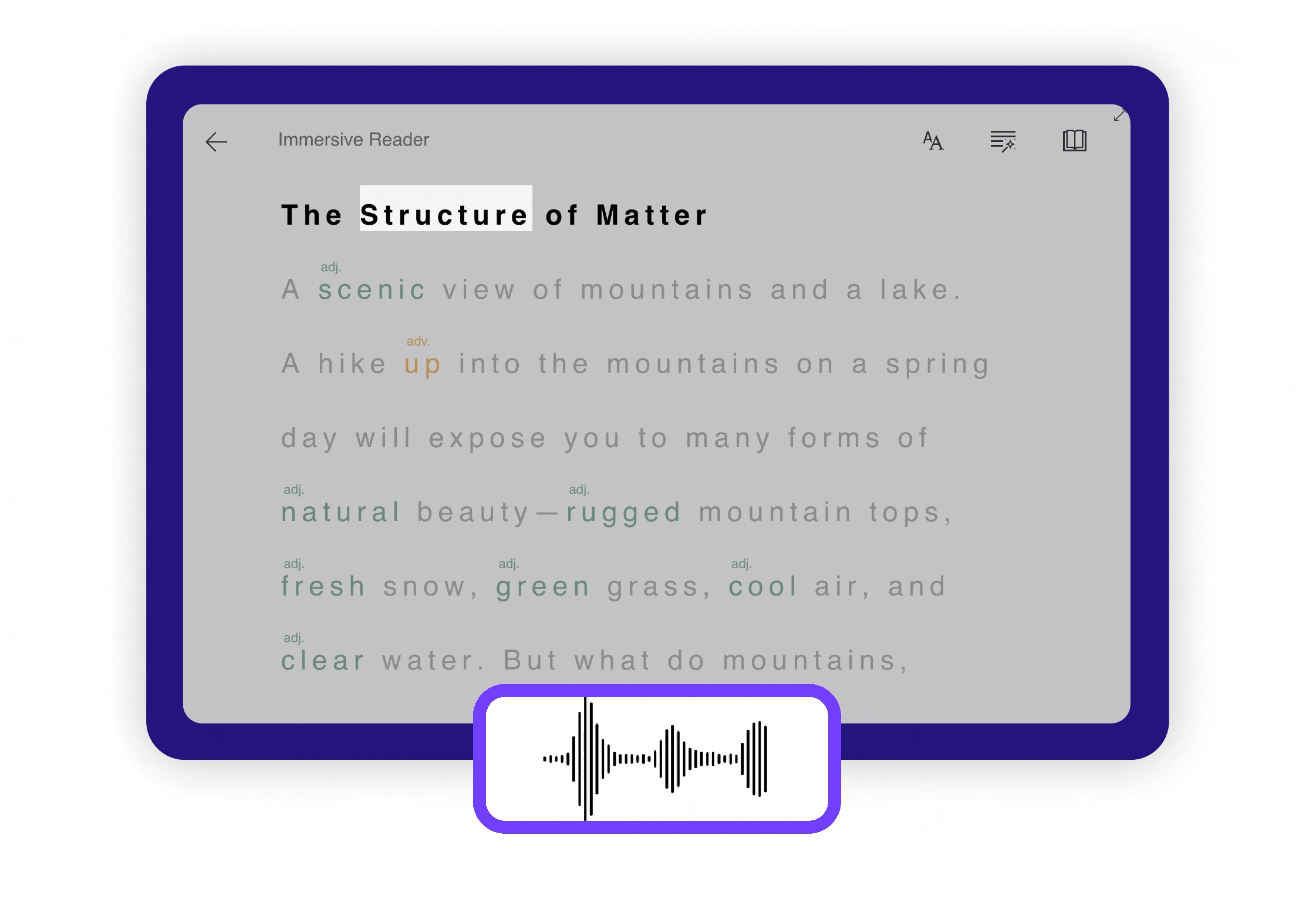 An image showing how the Propello platform can read text aloud for students